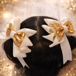 Gold and Cream Sequin Hair Bows